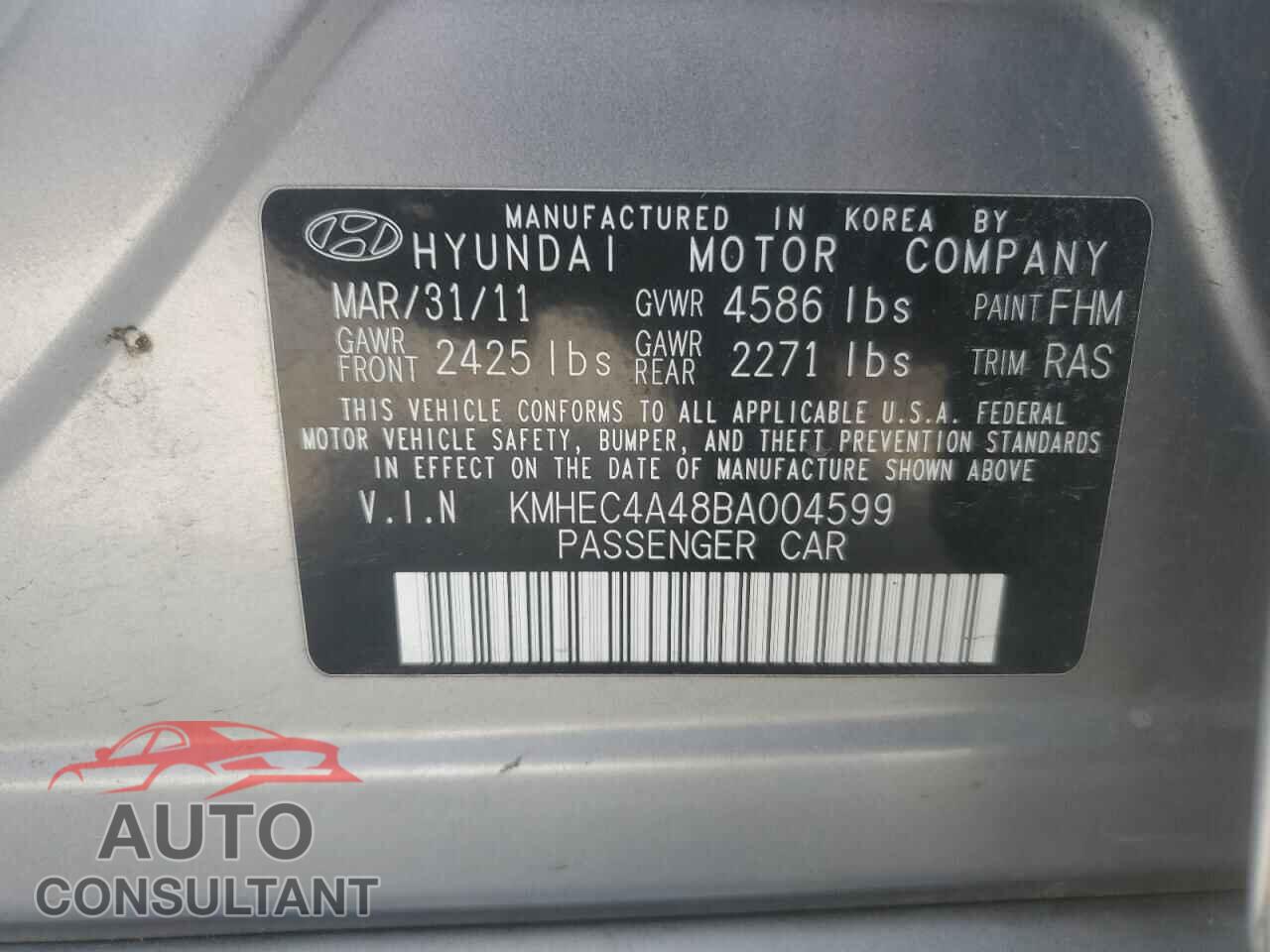 HYUNDAI SONATA 2011 - KMHEC4A48BA004599