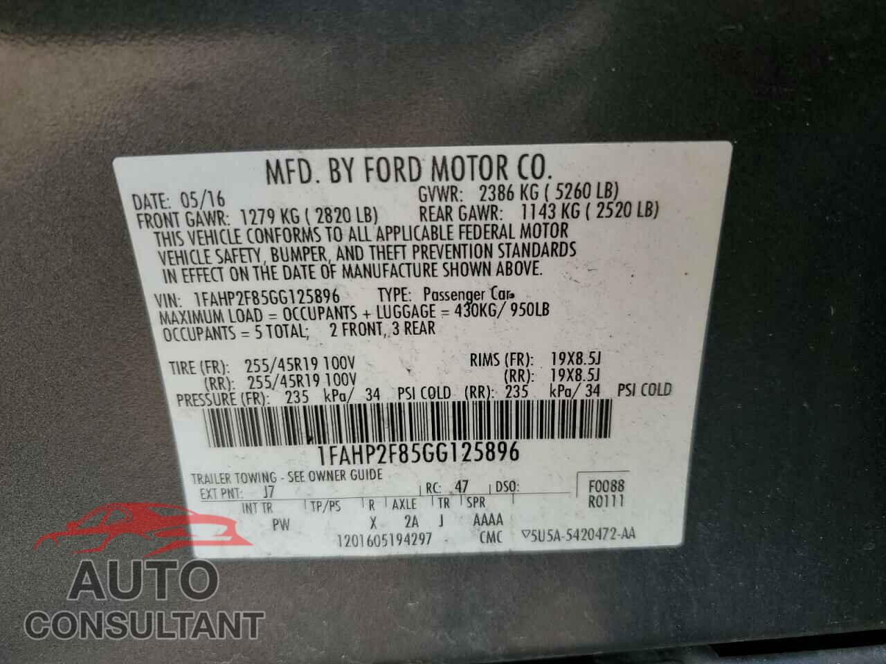 FORD TAURUS 2016 - 1FAHP2F85GG125896