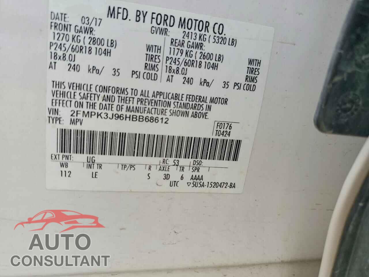 FORD EDGE 2017 - 2FMPK3J96HBB68612