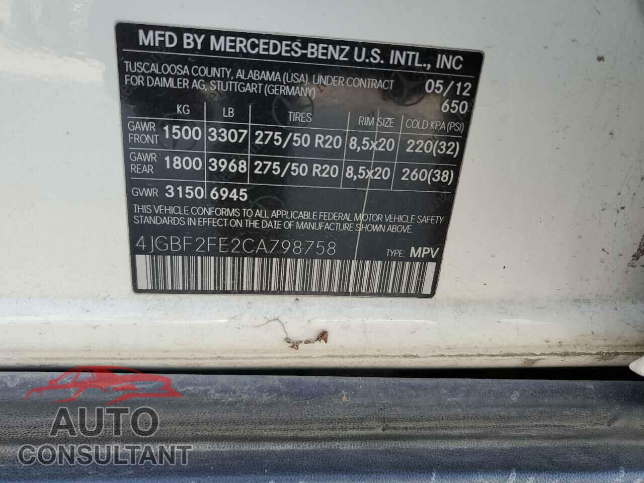 MERCEDES-BENZ GL-CLASS 2012 - 4JGBF2FE2CA798758