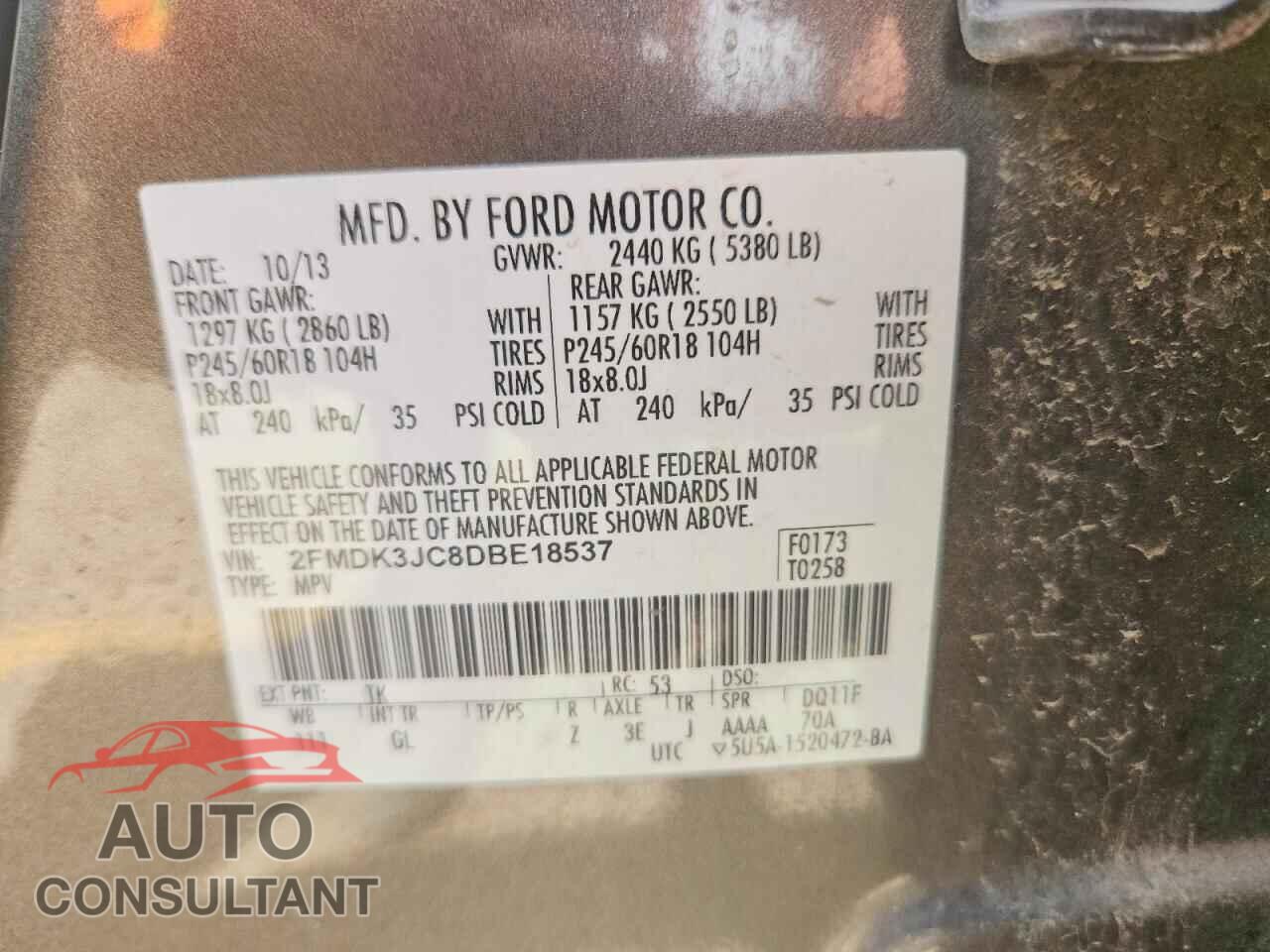 FORD EDGE 2013 - 2FMDK3JC8DBE18537