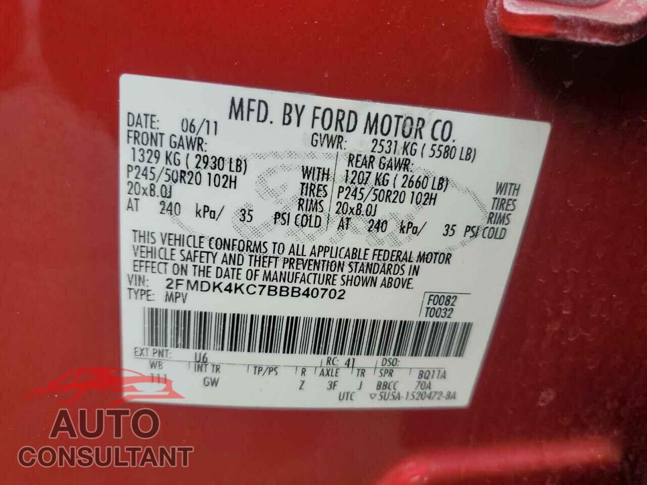 FORD EDGE 2011 - 2FMDK4KC7BBB40702