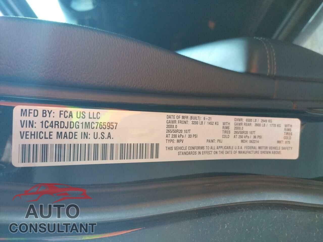 DODGE DURANGO 2021 - 1C4RDJDG1MC765957
