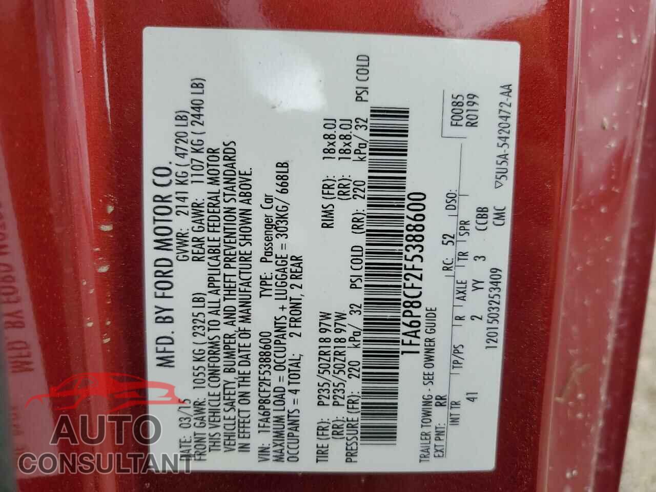 FORD MUSTANG 2015 - 1FA6P8CF2F5388600