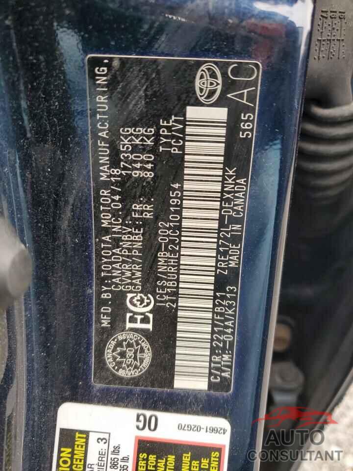 TOYOTA COROLLA 2018 - 2T1BURHE2JC101954