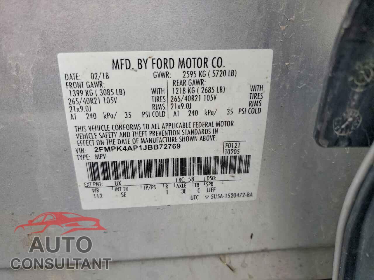 FORD EDGE 2018 - 2FMPK4AP1JBB72769