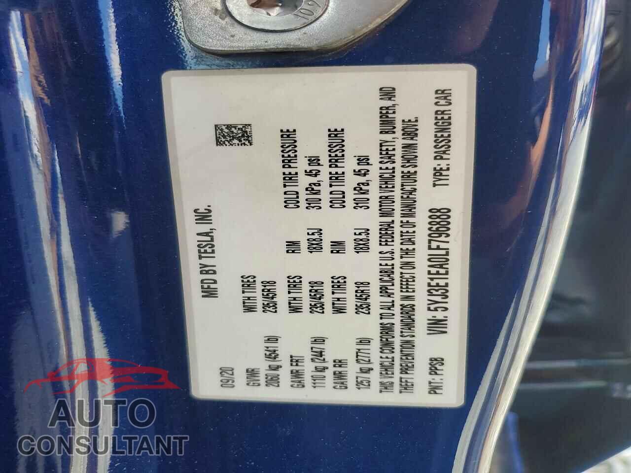 TESLA MODEL 3 2020 - 5YJ3E1EA0LF796888