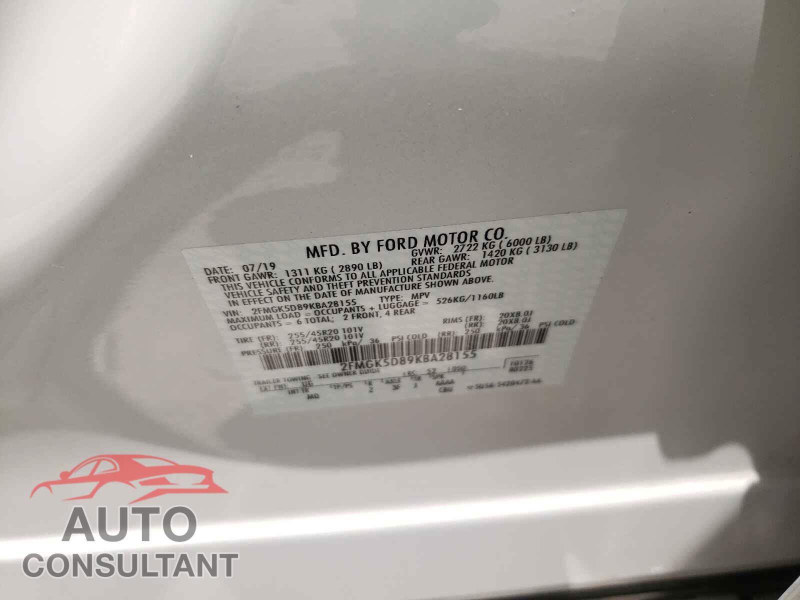 FORD FLEX 2019 - 2FMGK5D89KBA28155