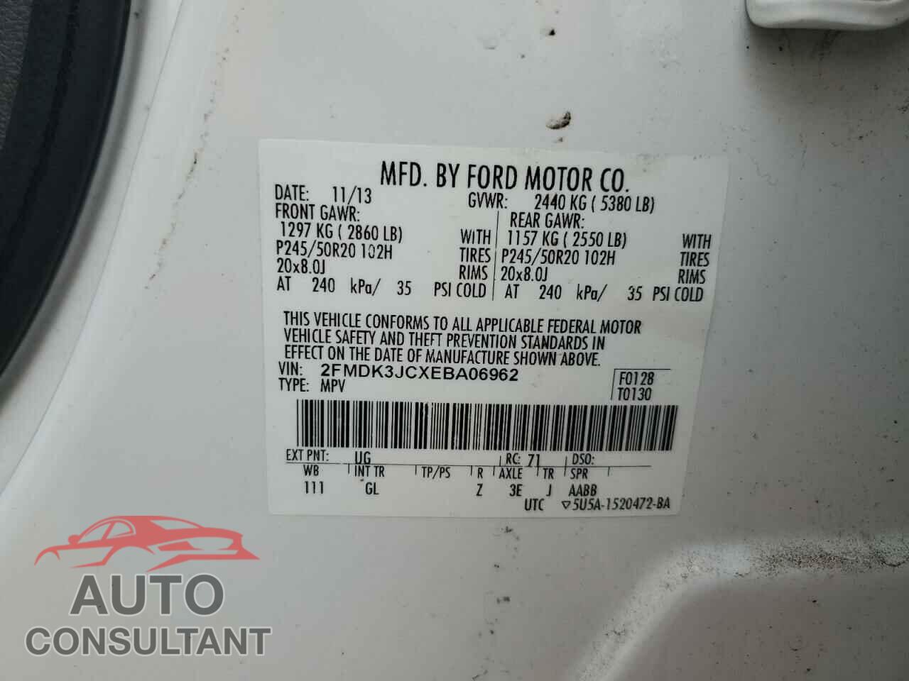 FORD EDGE 2014 - 2FMDK3JCXEBA06962