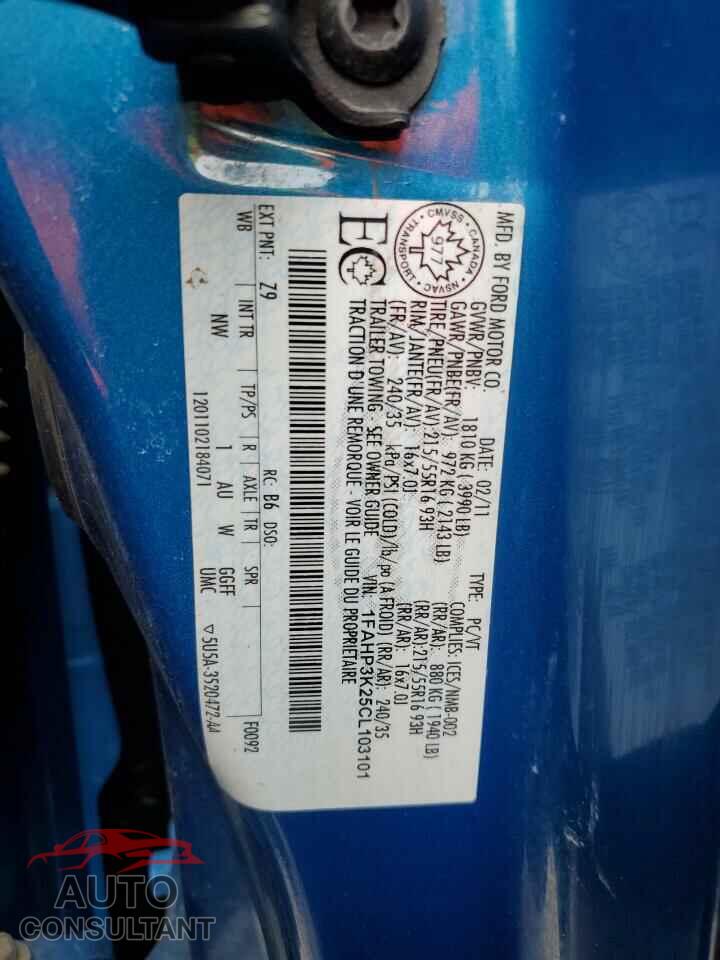 FORD FOCUS 2012 - 1FAHP3K25CL103101