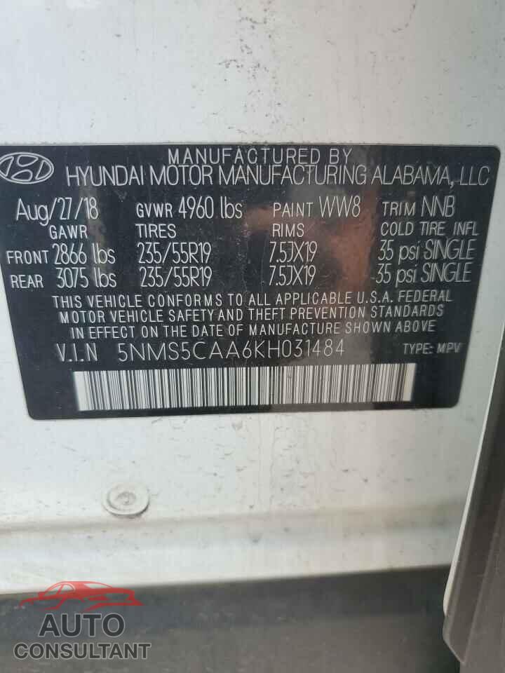 HYUNDAI SANTA FE 2019 - 5NMS5CAA6KH031484