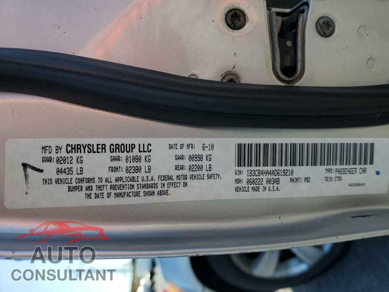 DODGE CALIBER 2010 - 1B3CB4HA4AD619210