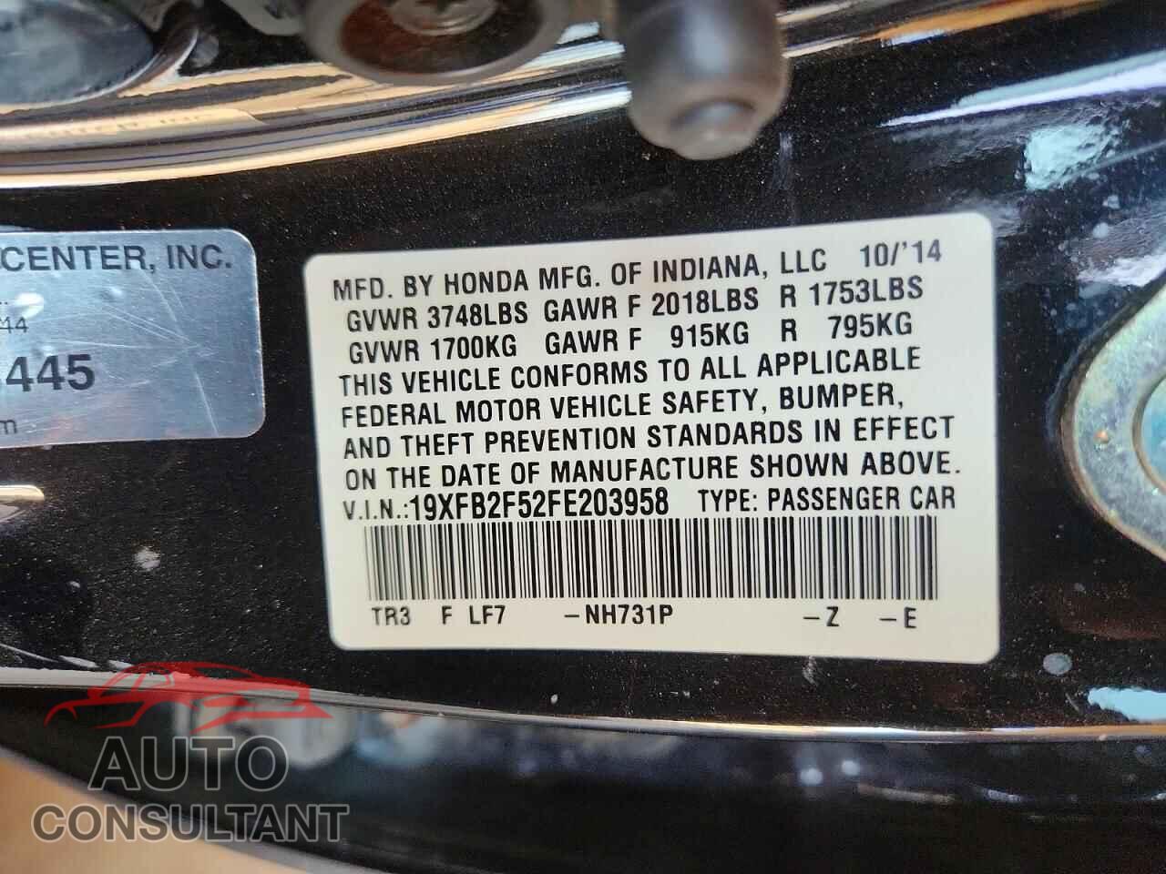 HONDA CIVIC 2015 - 19XFB2F52FE203958