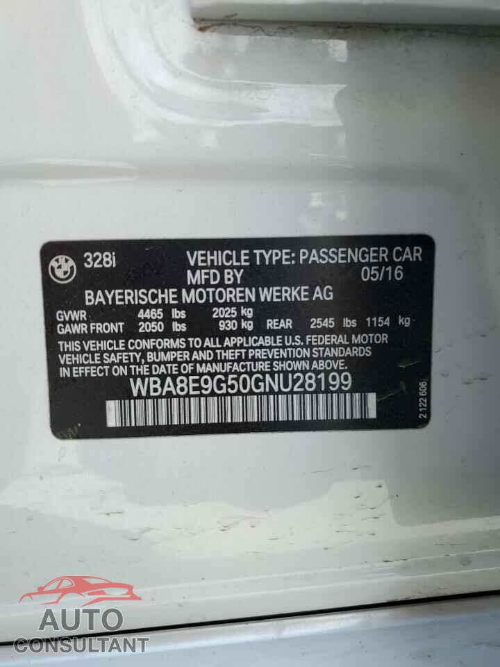 BMW 3 SERIES 2016 - WBA8E9G50GNU28199