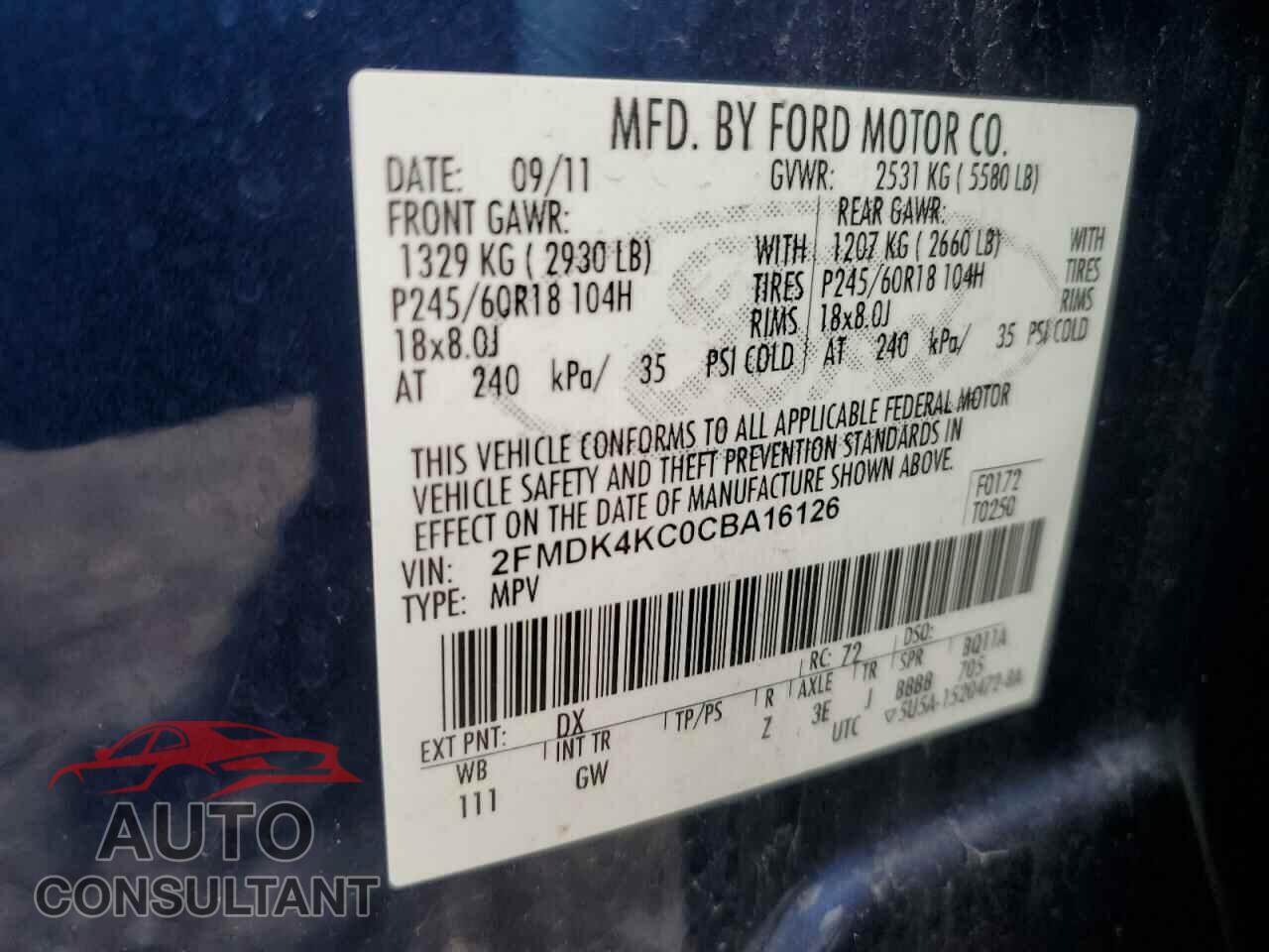 FORD EDGE 2012 - 2FMDK4KC0CBA16126