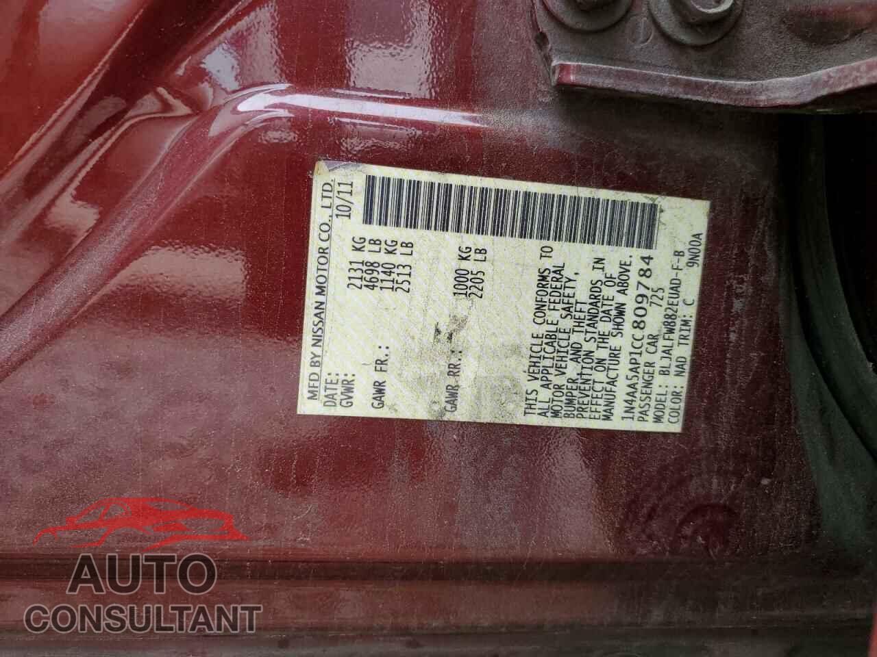 NISSAN MAXIMA 2012 - 1N4AA5AP1CC809784