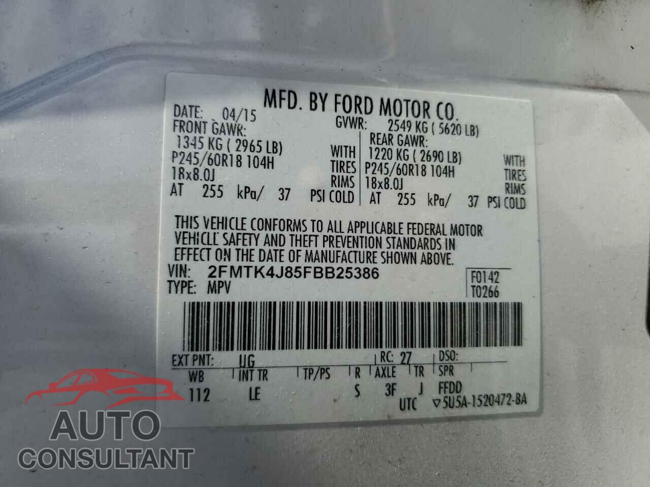 FORD EDGE 2015 - 2FMTK4J85FBB25386