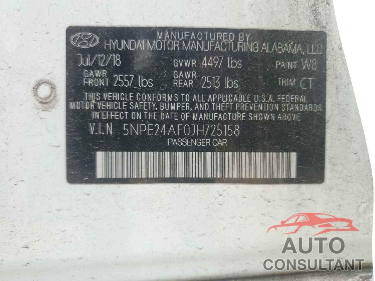 HYUNDAI SONATA 2018 - 5NPE24AF0JH725158