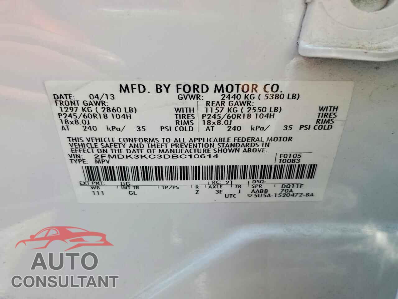 FORD EDGE 2013 - 2FMDK3KC3DBC10614