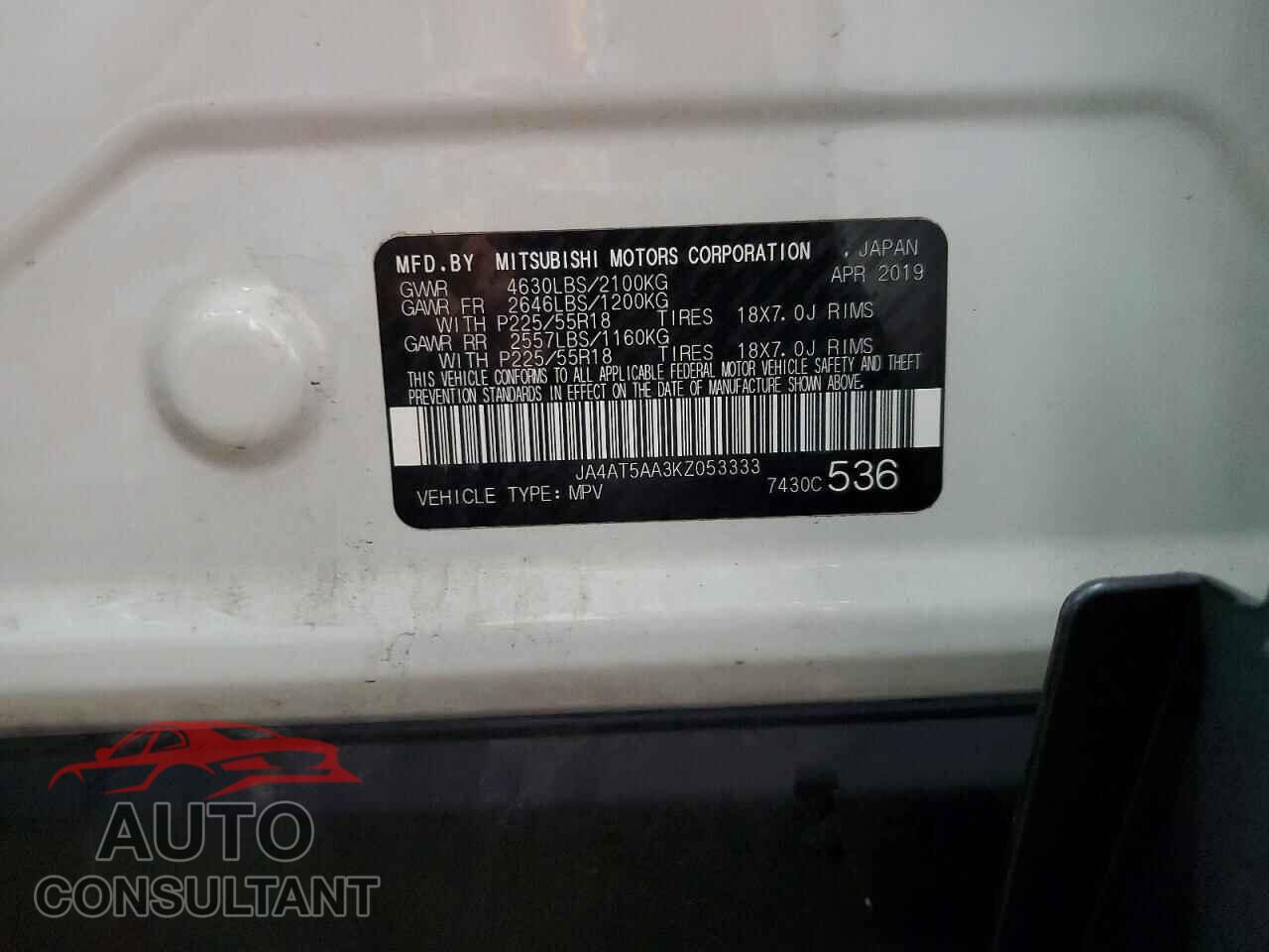 MITSUBISHI ECLIPSE 2019 - JA4AT5AA3KZ053333