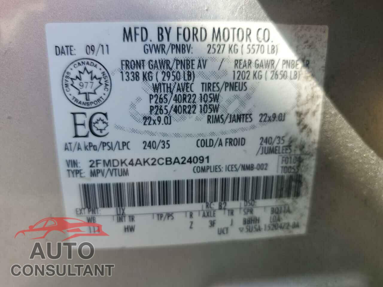 FORD EDGE 2012 - 2FMDK4AK2CBA24091