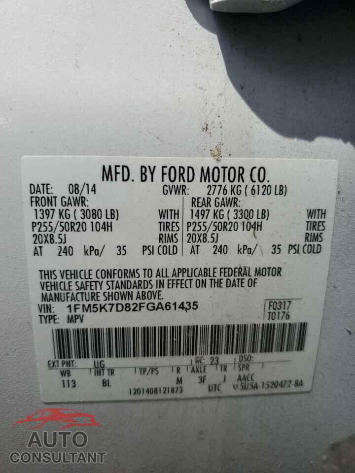 FORD EXPLORER 2015 - 1FM5K7D82FGA61435
