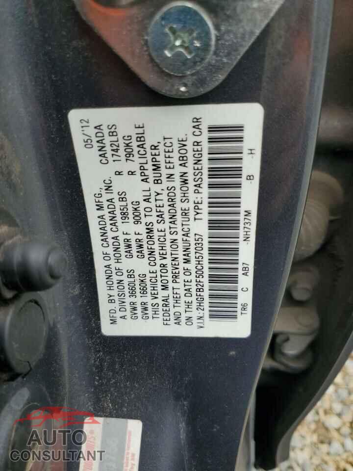 HONDA CIVIC 2012 - 2HGFB2F50CH570357