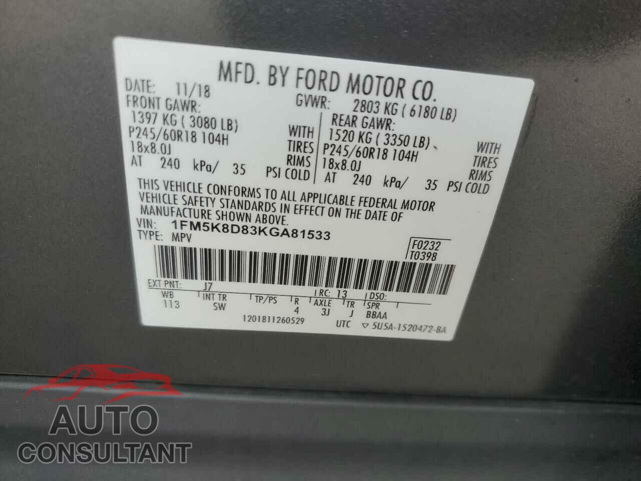 FORD EXPLORER 2019 - 1FM5K8D83KGA81533