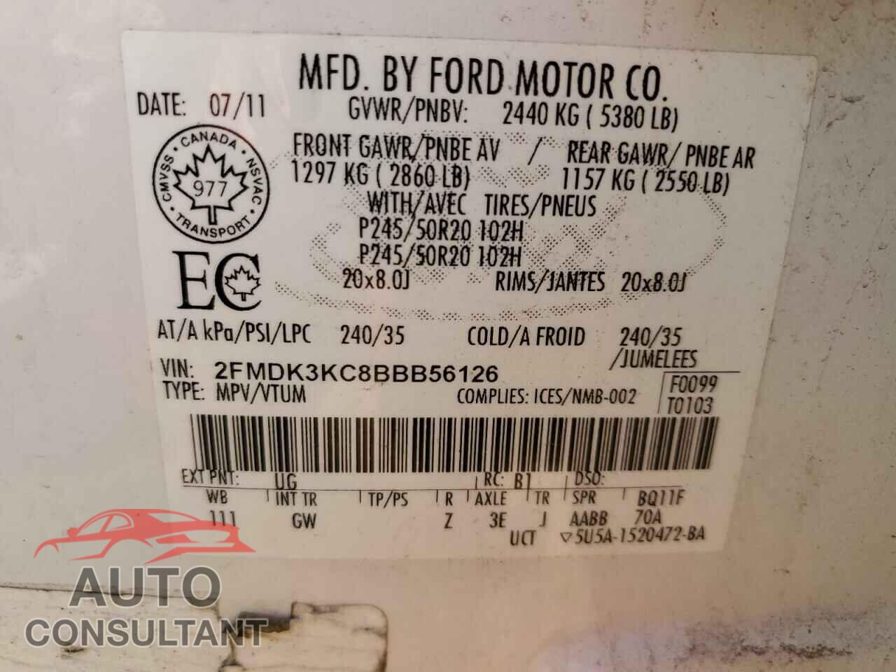 FORD EDGE 2011 - 2FMDK3KC8BBB56126