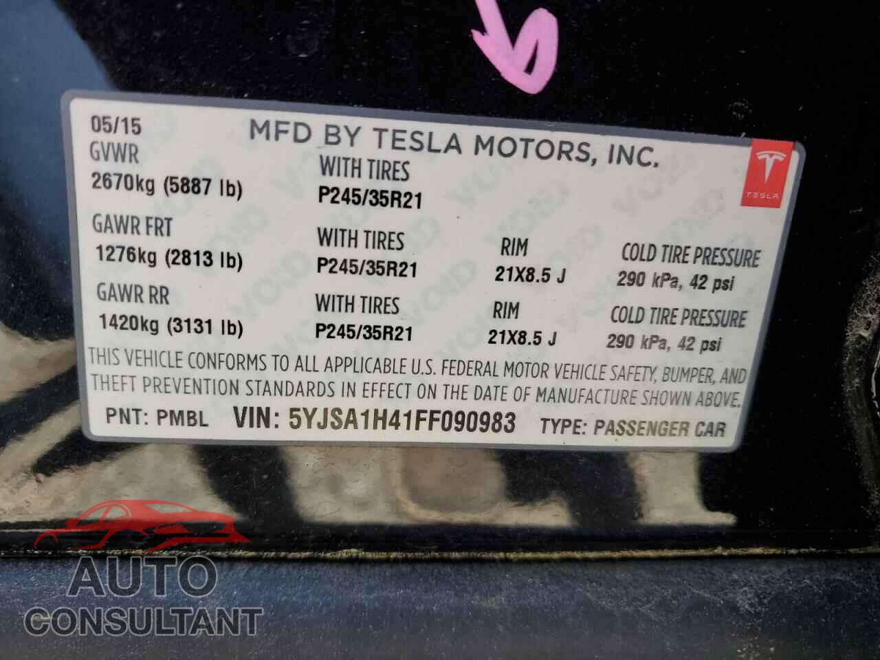 TESLA MODEL S 2015 - 5YJSA1H41FF090983