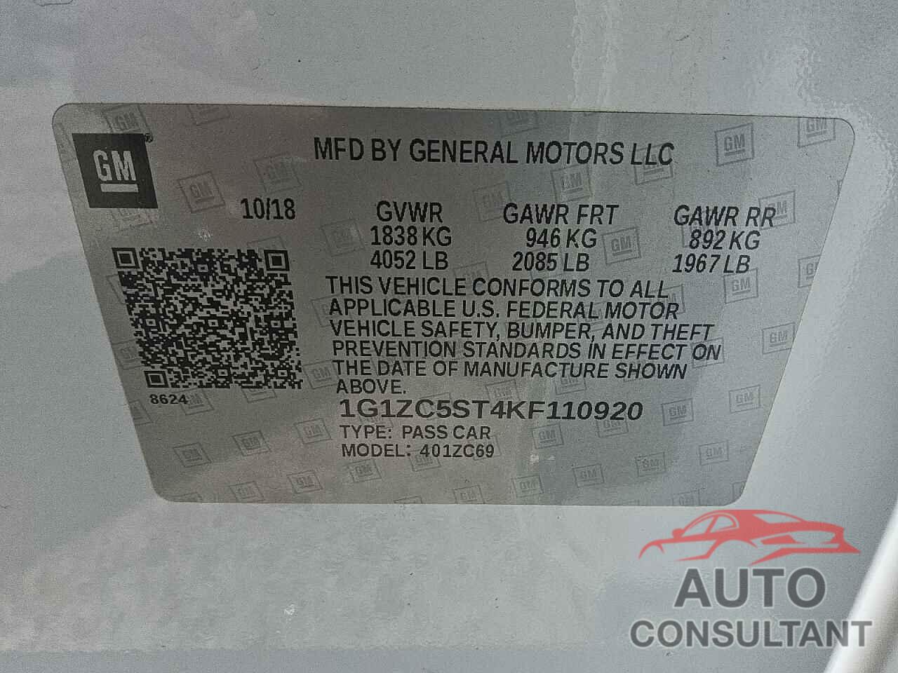 CHEVROLET MALIBU 2019 - 1G1ZC5ST4KF110920