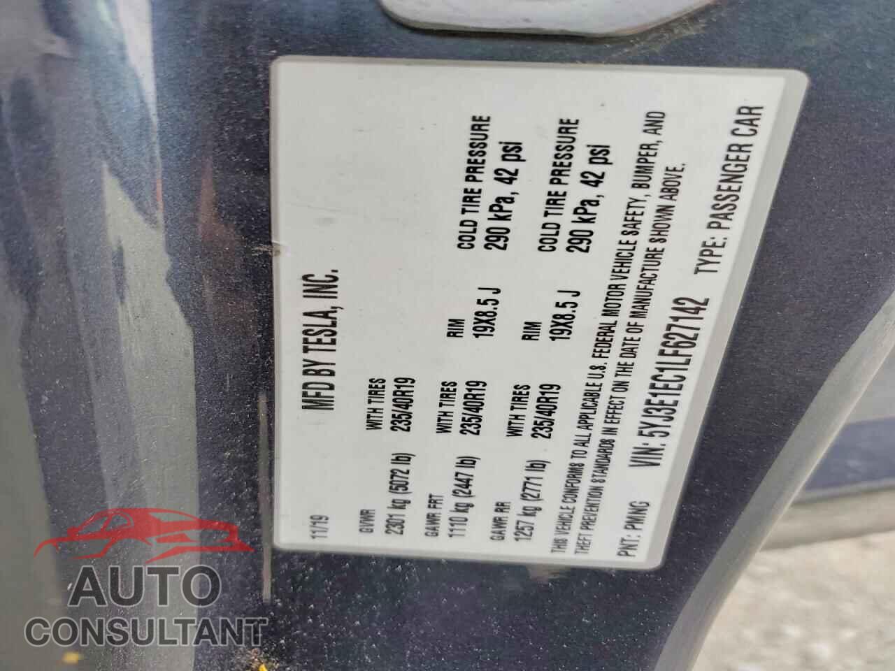 TESLA MODEL 3 2020 - 5YJ3E1EC1LF627142