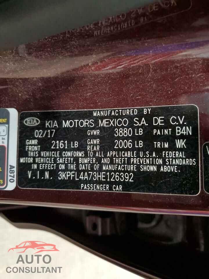 KIA FORTE 2017 - 3KPFL4A73HE126392