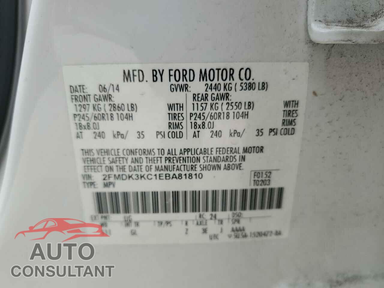 FORD EDGE 2014 - 2FMDK3KC1EBA81810