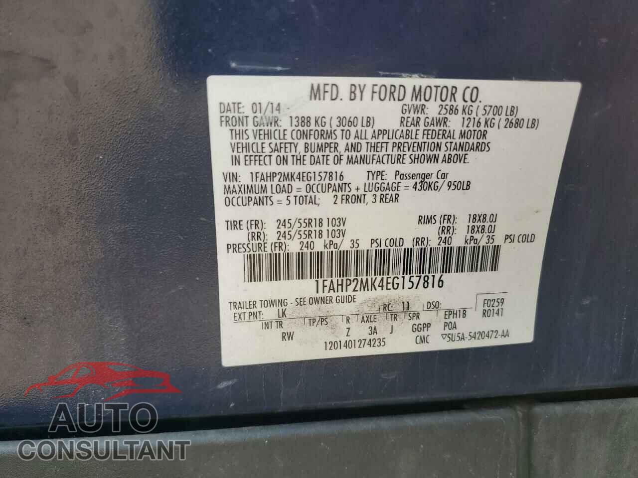 FORD TAURUS 2014 - 1FAHP2MK4EG157816