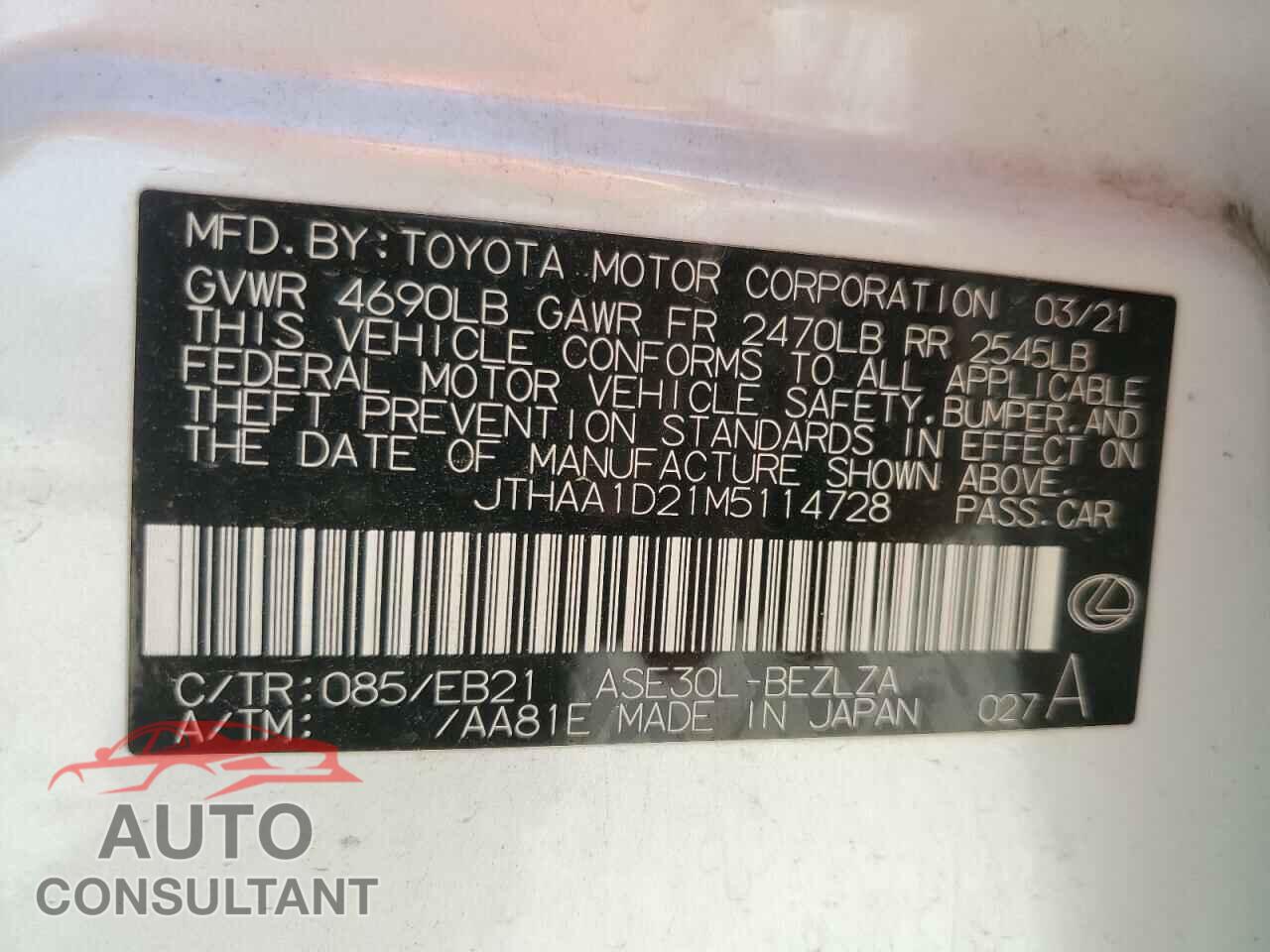 LEXUS IS 2021 - JTHAA1D21M5114728