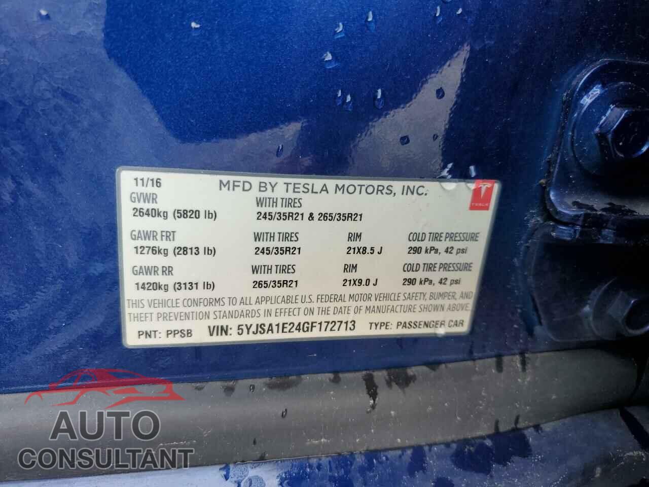 TESLA MODEL S 2016 - 5YJSA1E24GF172713
