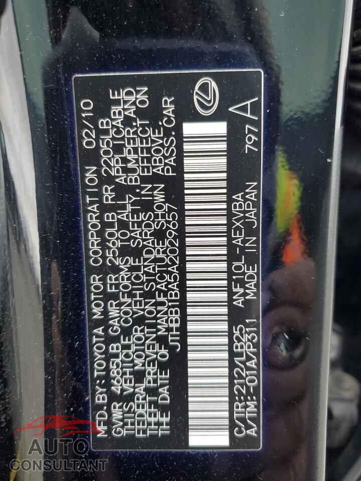 LEXUS HS 2010 - JTHBB1BA5A2029657