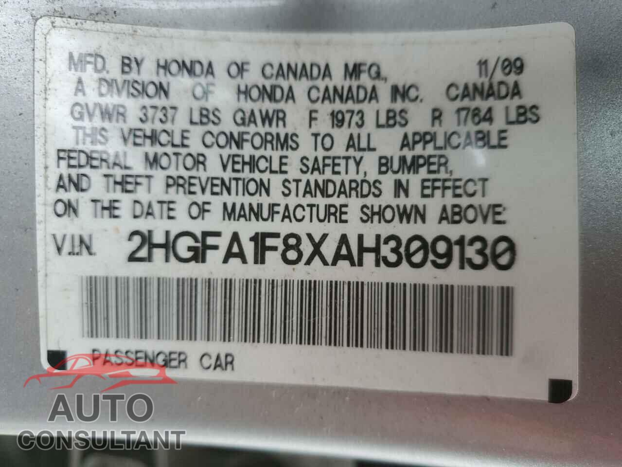 HONDA CIVIC 2010 - 2HGFA1F8XAH309130
