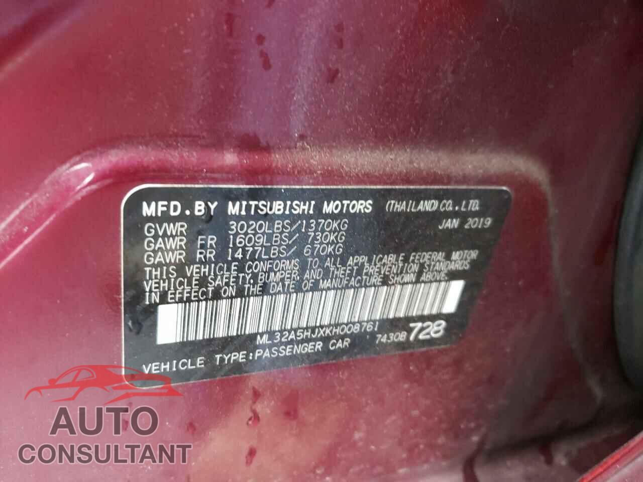 MITSUBISHI MIRAGE LE 2019 - ML32A5HJXKH008761