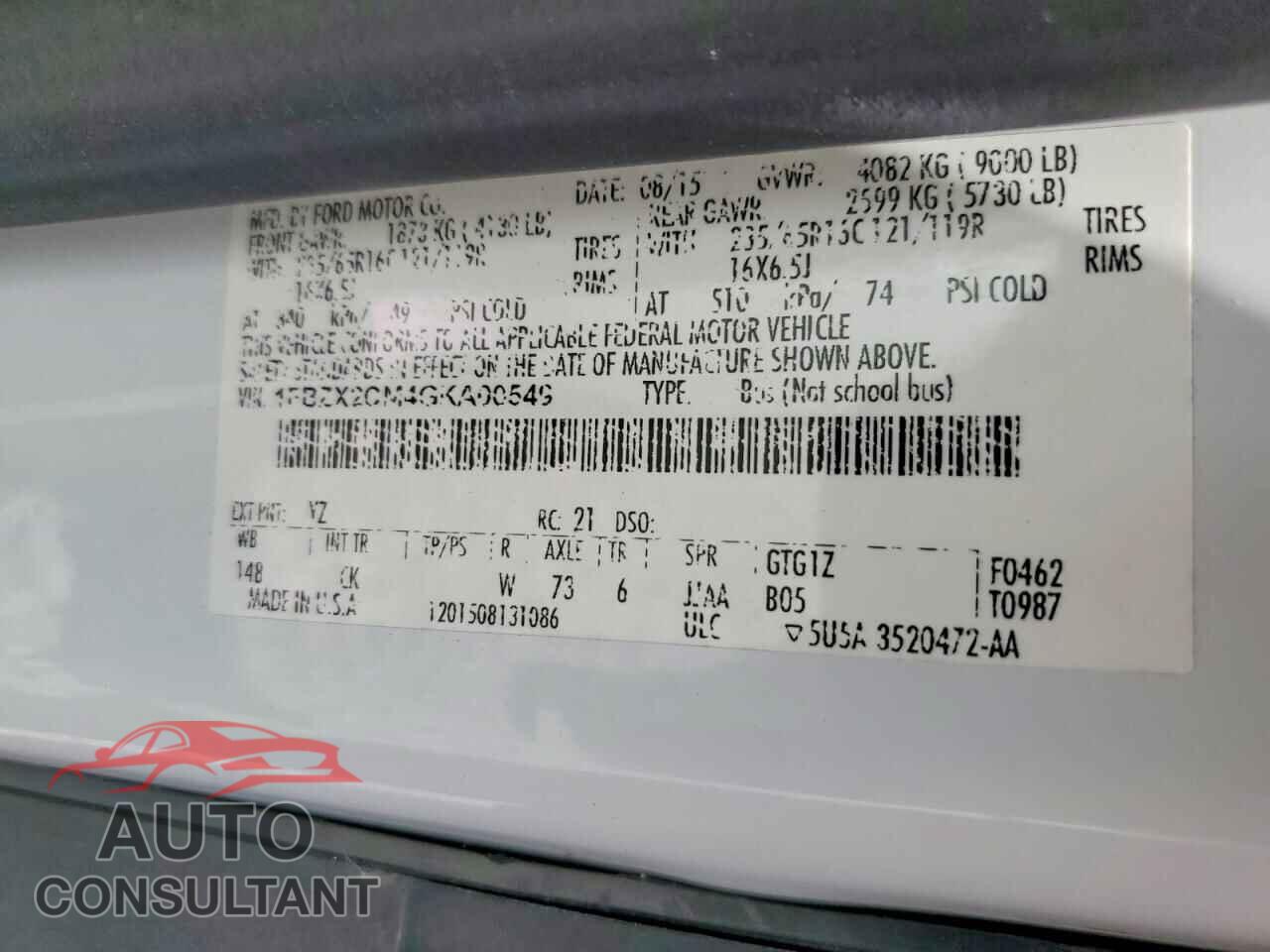 FORD TRANSIT 2016 - 1FBZX2CM4GKA00549