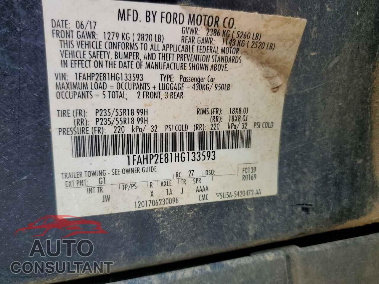 FORD TAURUS 2017 - 1FAHP2E81HG133593