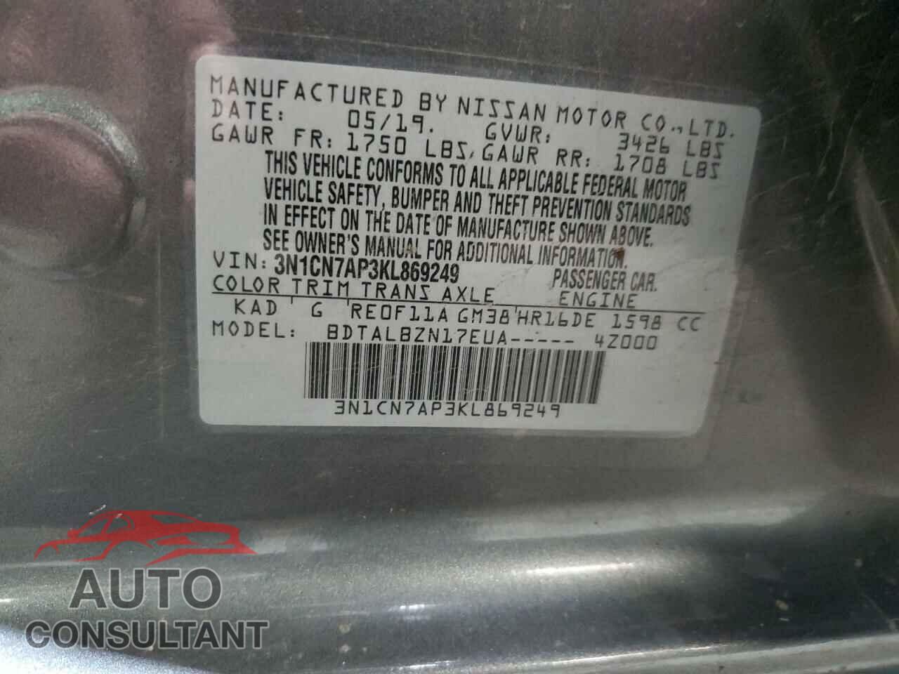 NISSAN VERSA 2019 - 3N1CN7AP3KL869249