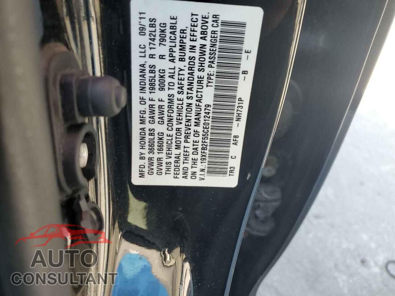 HONDA CIVIC 2012 - 19XFB2F55CE012479