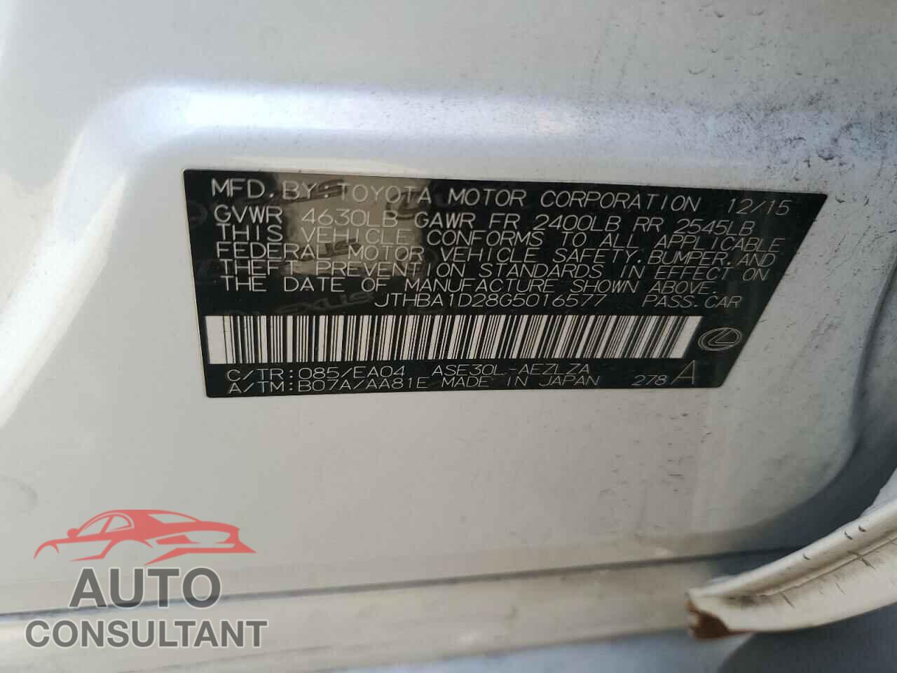 LEXUS IS 2016 - JTHBA1D28G5016577