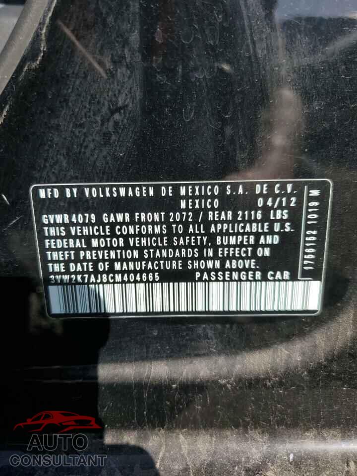 VOLKSWAGEN JETTA 2012 - 3VW2K7AJ8CM404665