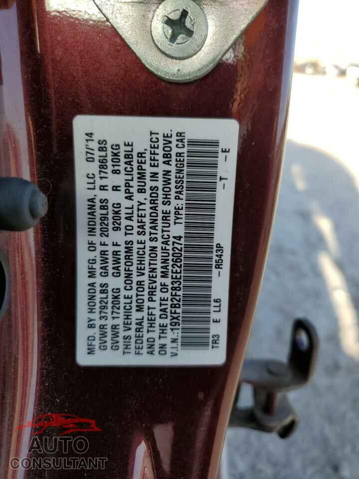 HONDA CIVIC 2014 - 19XFB2F83EE260274