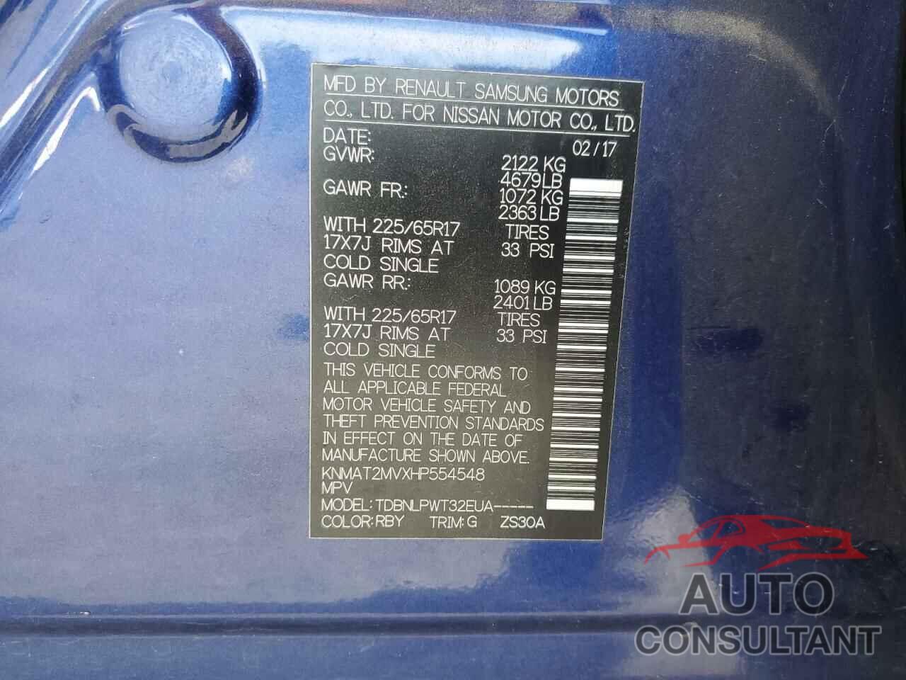 NISSAN ROGUE 2017 - KNMAT2MVXHP554548