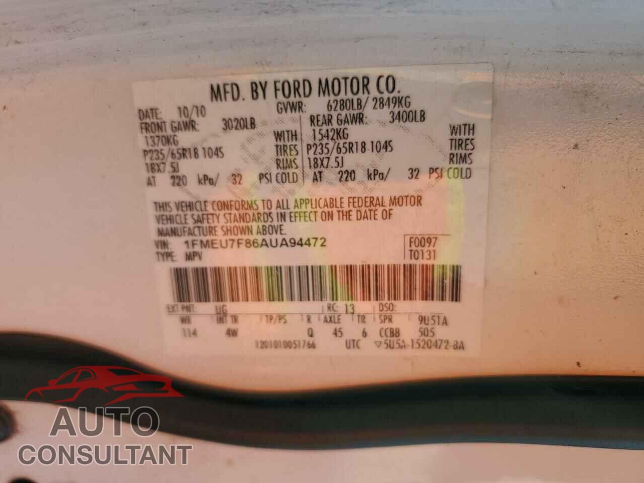 FORD EXPLORER 2010 - 1FMEU7F86AUA94472