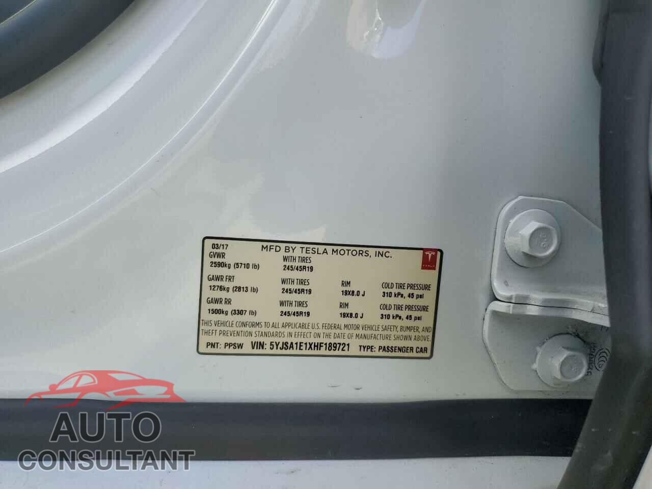 TESLA MODEL S 2017 - 5YJSA1E1XHF189721